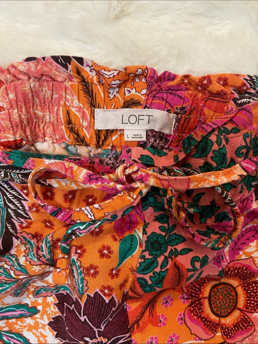 Loft Boho Floral Linen Blend Wide-Leg Pants — Orange & Pink Patchwork - Picture 3 of 7